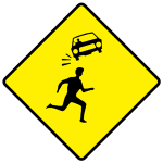 Irish children running across road warning sign